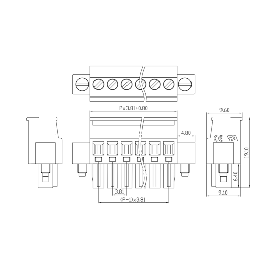 3,81 mm Tonhöhe mit Ohren Flansch Plug-in Side Vertical Terminal Socket Stecker